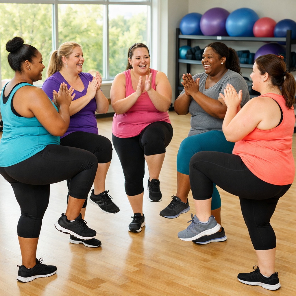 Heavier set women exercising in circle